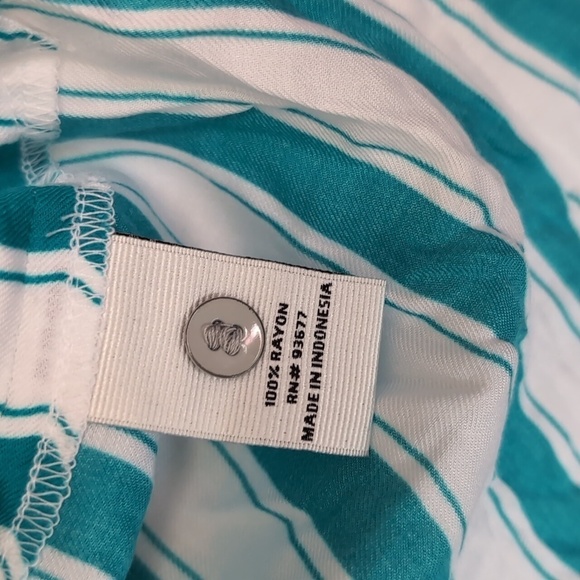 Stylus Turquoise White Striped Sleeveless Button Up Blouse Size Large - Picture 3 of 6